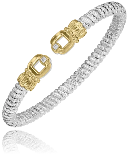 Women’s gold plated bangles-Sterling Silver & 14K Yellow Gold 0.04ctw Round Diamond Cuff Bracelet