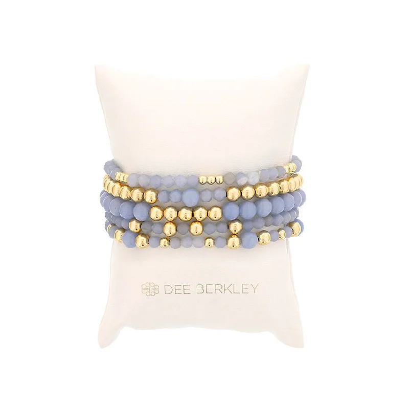 Women’s adjustable bangles-Gold Filled & Angelite Bead Stretch Bracelet Set by Dee Berkley