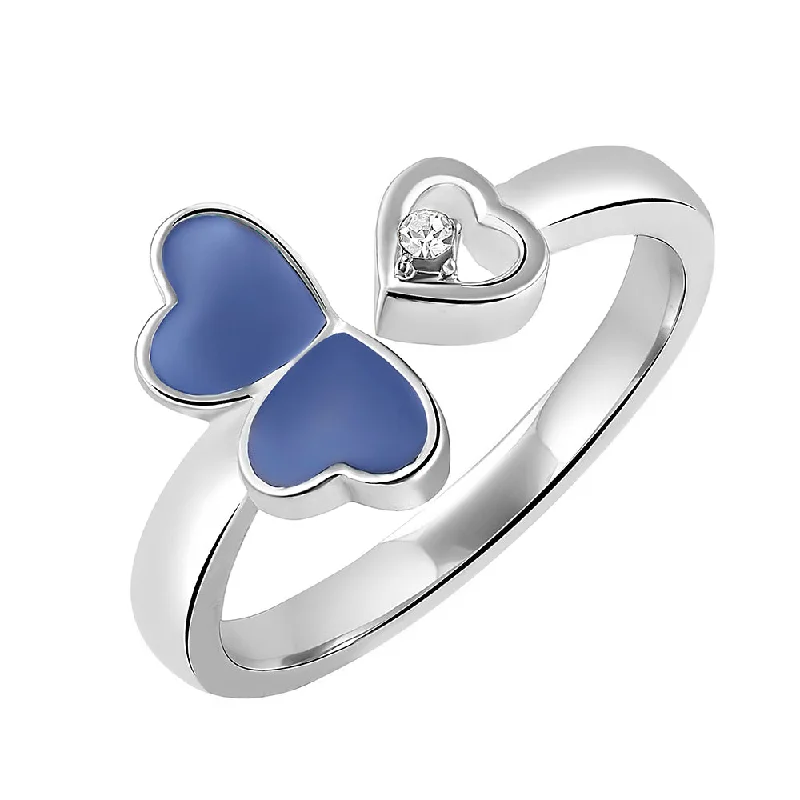 Women’s handmade rings-Mahi Tripple Heart Blue Meena Work Silver Color Adjustable Finger Ring for Women (FR1103131RBlu)