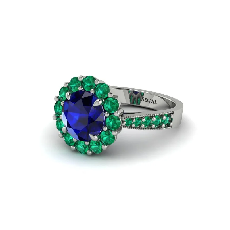 Women’s engagement rings with colored stones-Emerald Round Halo Engagement Ring - Unity No. 30