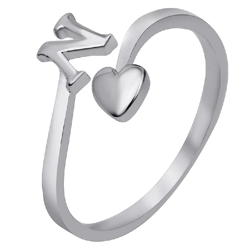 Women’s promise rings-Mahi Rhodium Plated 'N' Initial and Heart Adjustable Finger Ring for Women (FR1103125R)