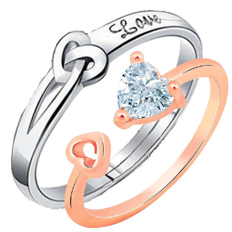 Women’s engraved rings-Mahi Valentine Gifts Dual Heart Adjustable Couple Ring with Cubic Zirconia (FRCO1103186M)