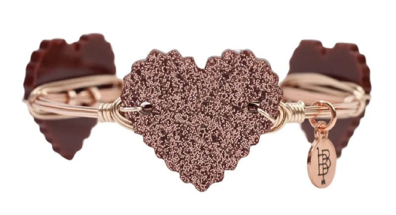 Women’s wide bangles-Rose Gold Glitter Heart Bangle Bracelet