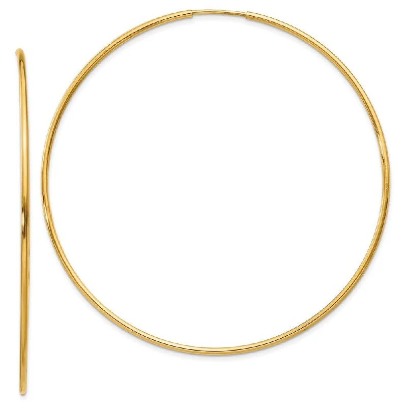 Women’s geometric stud earrings-1.25mm, 14k Yellow Gold Endless Hoop Earrings, 60mm (2 3/8 Inch)