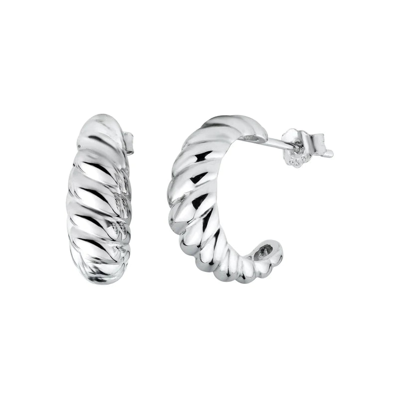 Women’s celestial earrings-Silver 925 Rhodium Plated Semi Hoop Braid Design Earrings