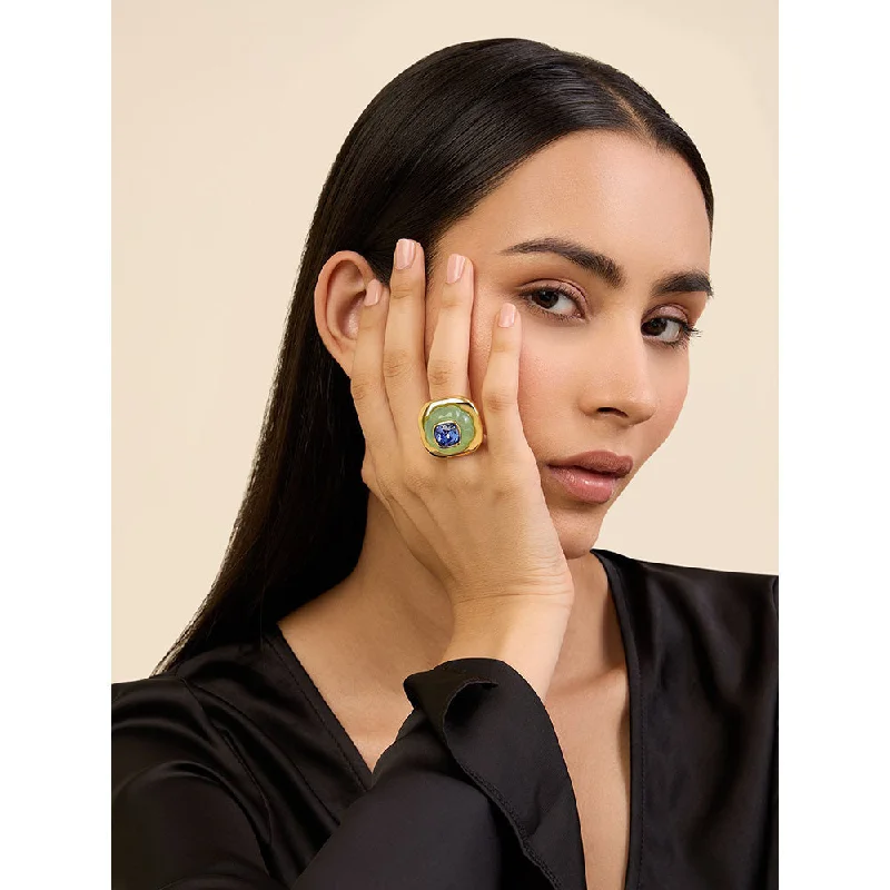 Women’s emerald rings-Isharya Green & Sapphire in 18Kt Gold Plated Ring