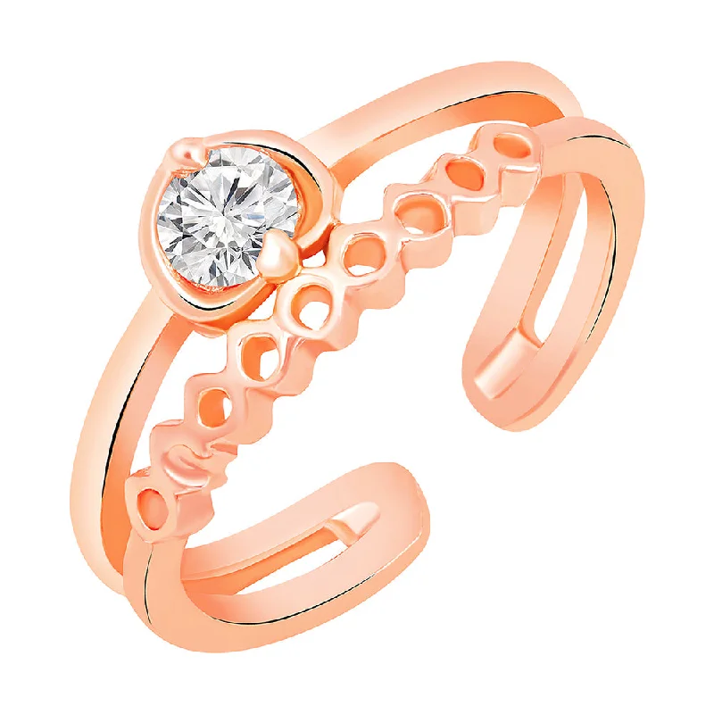 Women’s adjustable rings-Mahi Rose Gold Plated Trendy Adjustable Finger Ring with Cubic Zirconia for Women (FR1103170ZWhi)