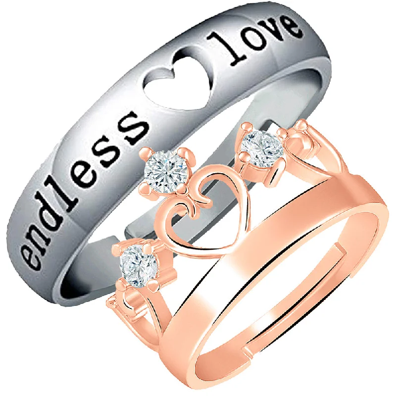 Women’s bridal rings with diamonds-Mahi Valentine Gifts Endless Love and Crown Adjustable Couple Ring with Crystal (FRCO1103178M)