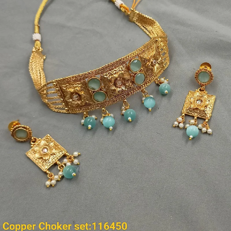 Women’s glamorous necklaces-Padmawati Bangles Copper Gold Plated Crystal Stone & Beads Choker Necklace Set