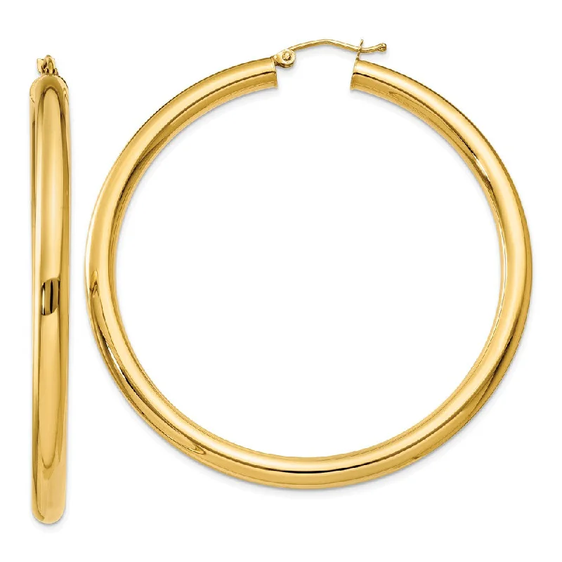 Women’s cute earrings-4mm, 14k Yellow Gold Classic Round Hoop Earrings, 55mm (2 1/8 Inch)