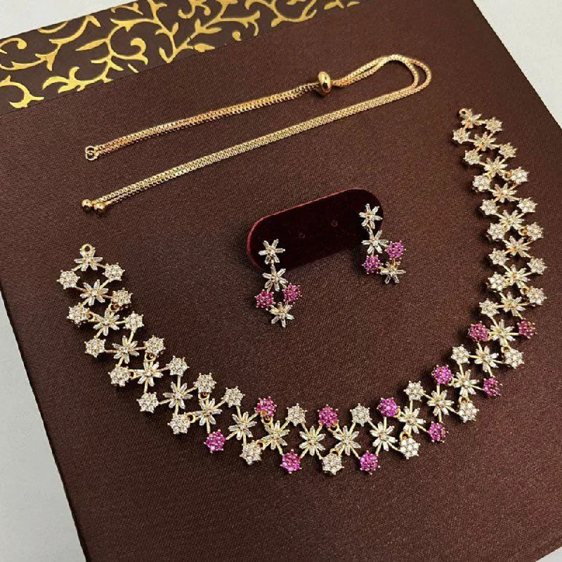 Women’s custom necklaces-Aamrapali Gold Plated AD Stone Necklace Set