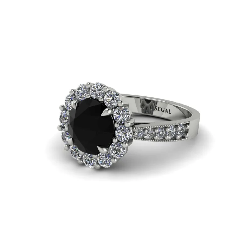 Women’s engagement rings with diamond border-Diamond Round Halo Engagement Ring - Unity No. 9