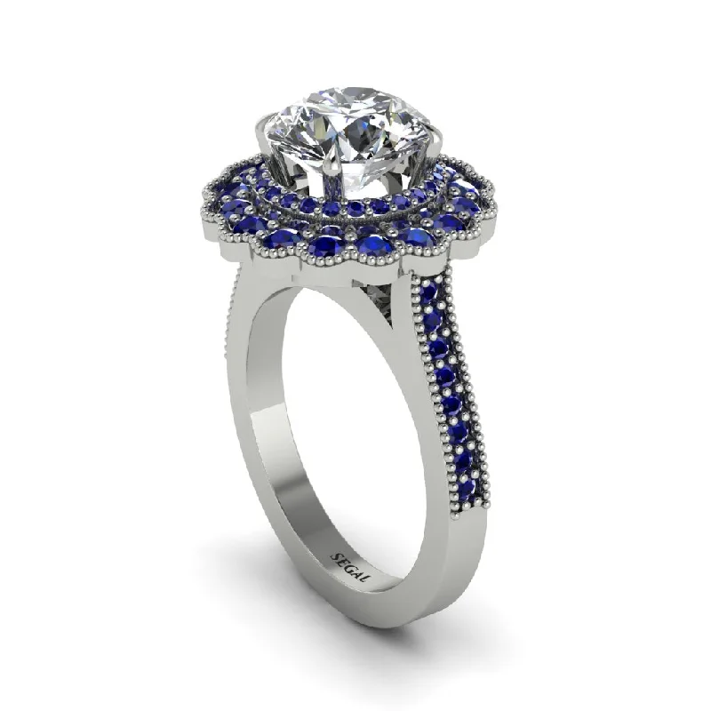 Women’s engagement rings with high setting-Sapphire Double Halo Cathedral Engagement Ring - Deirdre No. 63