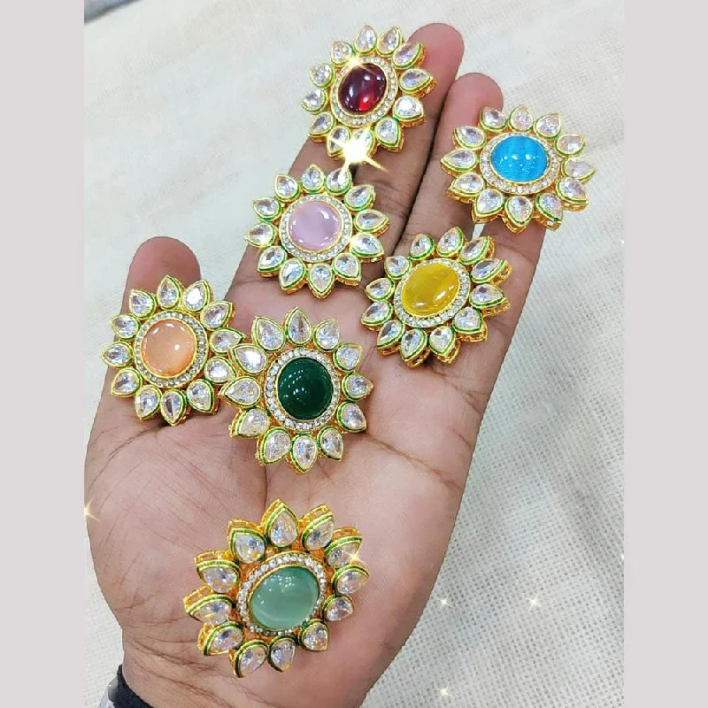 Women’s rose quartz rings-Manisha Jewellery Gold Plated Kundan Stone Adjustable Ring