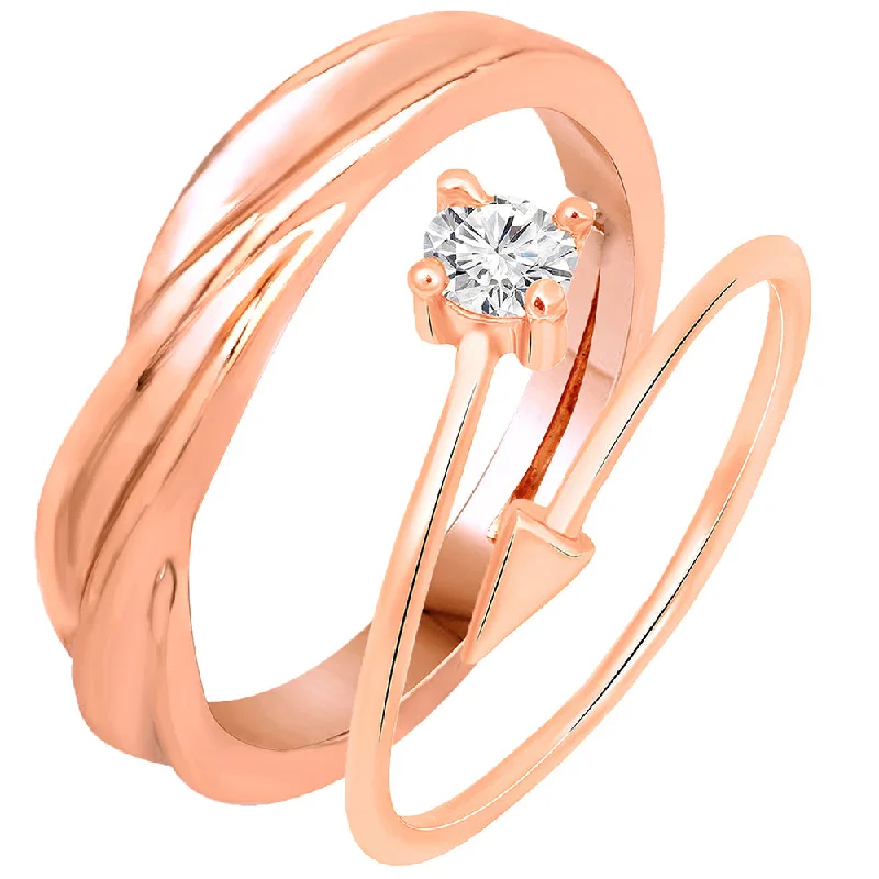 Women’s gothic rings-Mahi Rose Gold Plated Valentine Gift Proposal Adjustable Couple Ring with Cubic Zirconia (FRCO1103188Z)