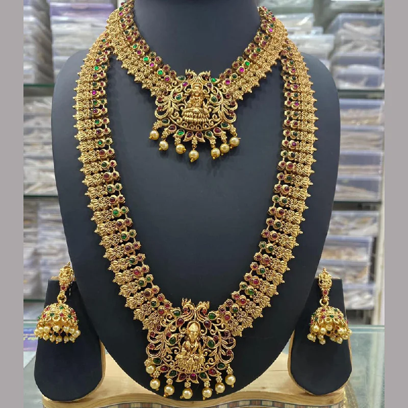 Women’s bold necklaces-Manisha Jewellery Gold Plated Temple Double Necklace Set