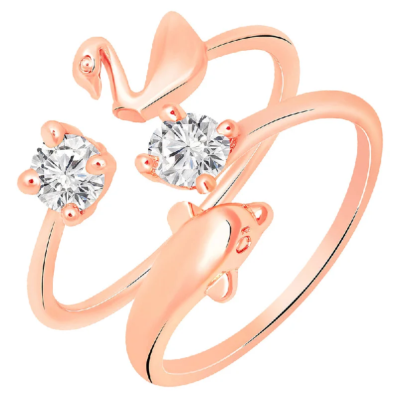 Women’s sapphire rings-Mahi Rose Gold Plated Combo of Duck and Dolphin Shaped Adjustable Finger Ring with Cubic Zirconia for Women (CO1105441Z)