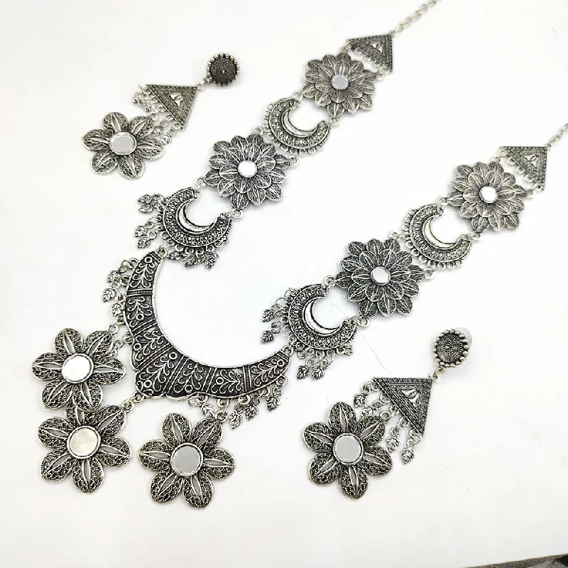 Women’s men’s style necklaces-Akruti Collection Oxidised Long Necklace Set