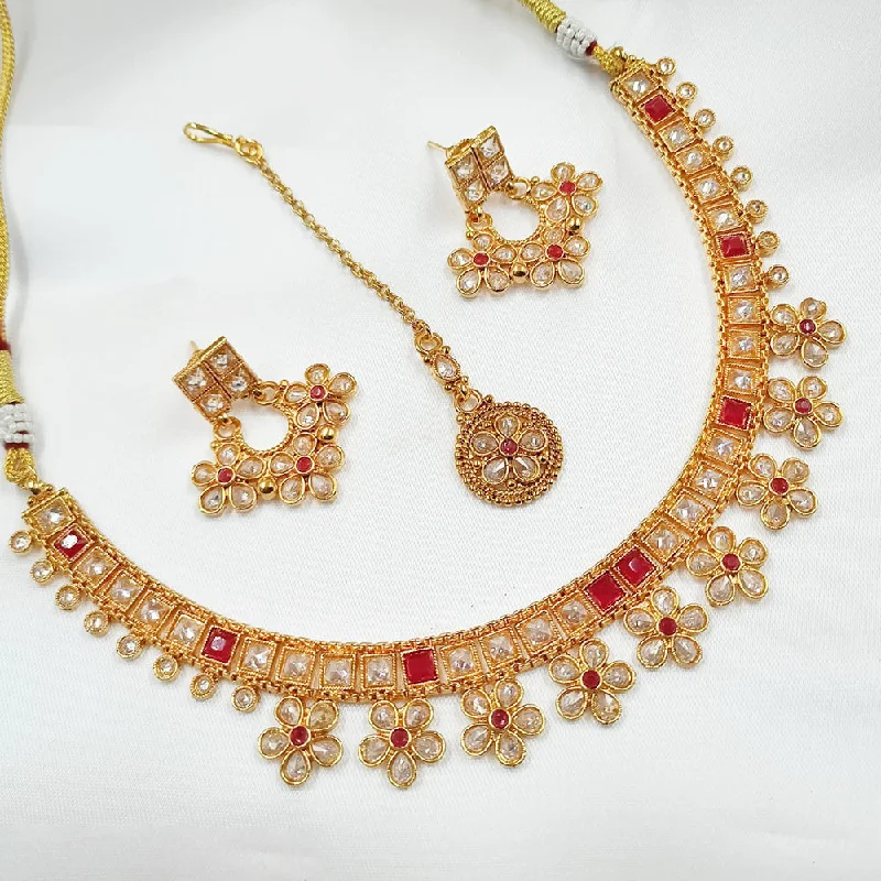 Women’s tennis necklaces-Padmawati Bangles Copper Gold Crystal Stone Necklace Set