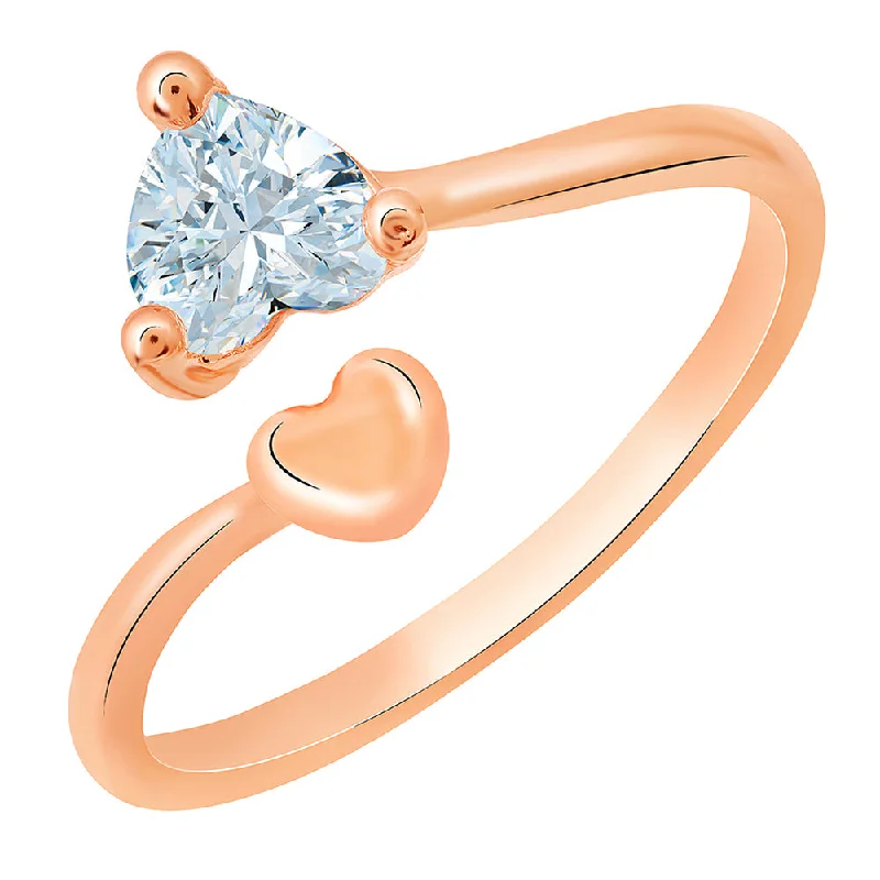 Women’s men’s style rings-Mahi Rose Gold Plated Dual Heart Adjustable Finger Ring with Cubic Zirconia for Women (FR1103158ZWhi)