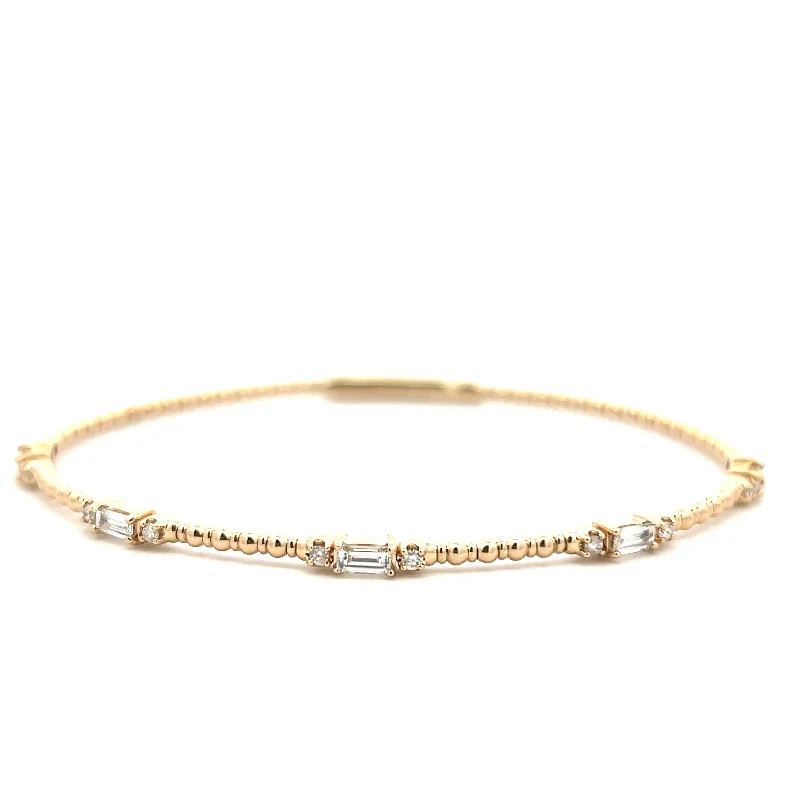 Women’s delicate bangles-14K Yellow Gold 0.66ctw Round & Baguette Diamond Station Bangle Bracelet