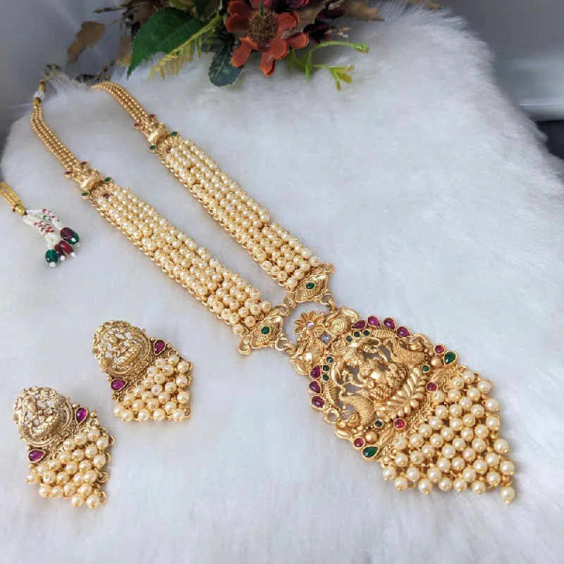 Women’s gold plated necklaces-Aamrapali Gold Plated Long Temple Necklace Set