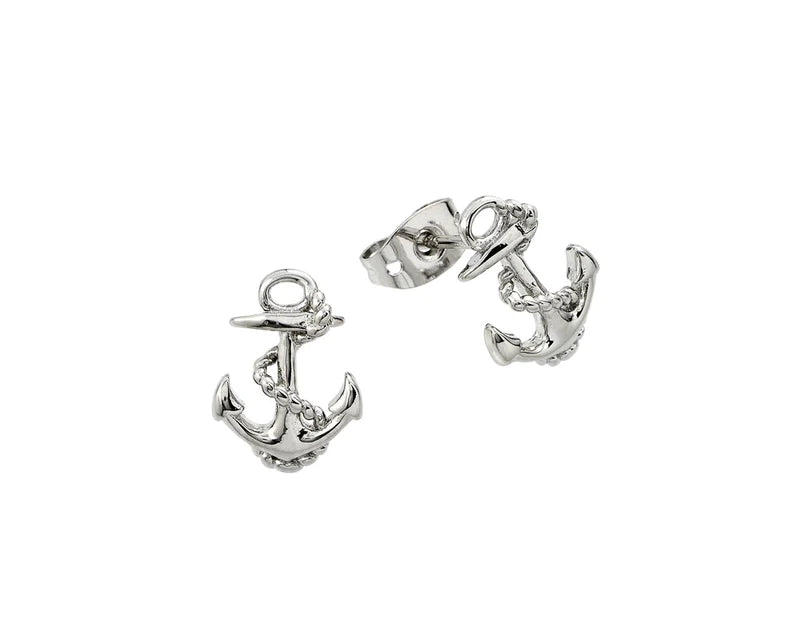 Women’s matching earrings sets-Silver 925 Rhodium Anchor Stud Earrings