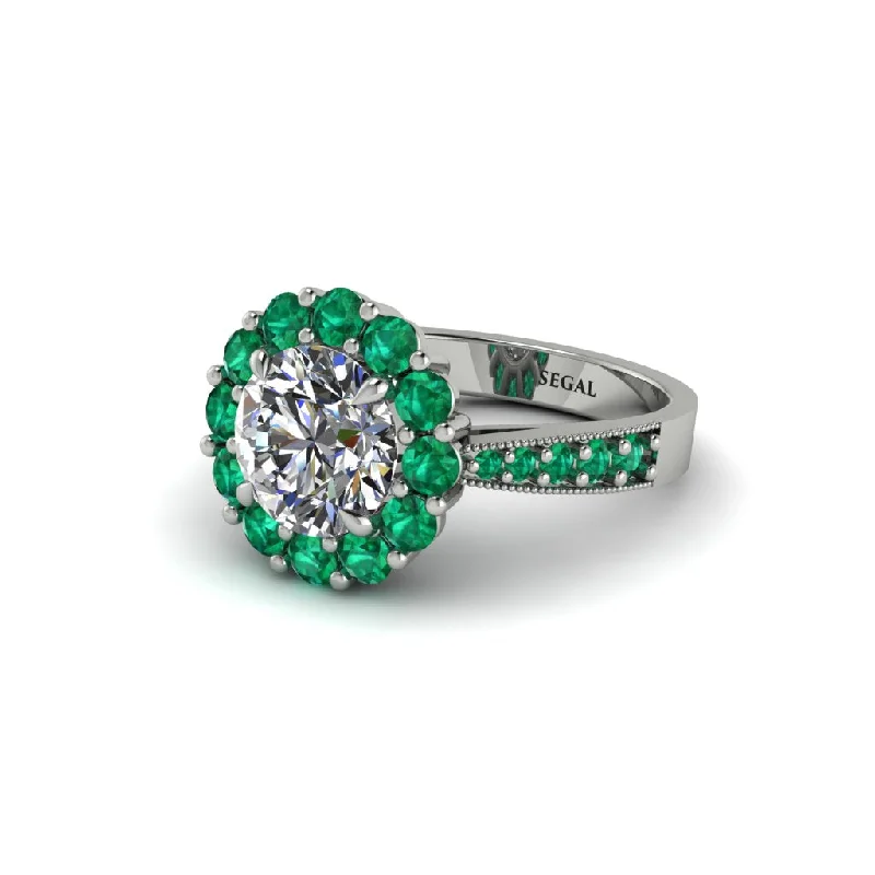 Women’s solitaire engagement rings-Emerald Round Halo Engagement Ring - Unity No. 18