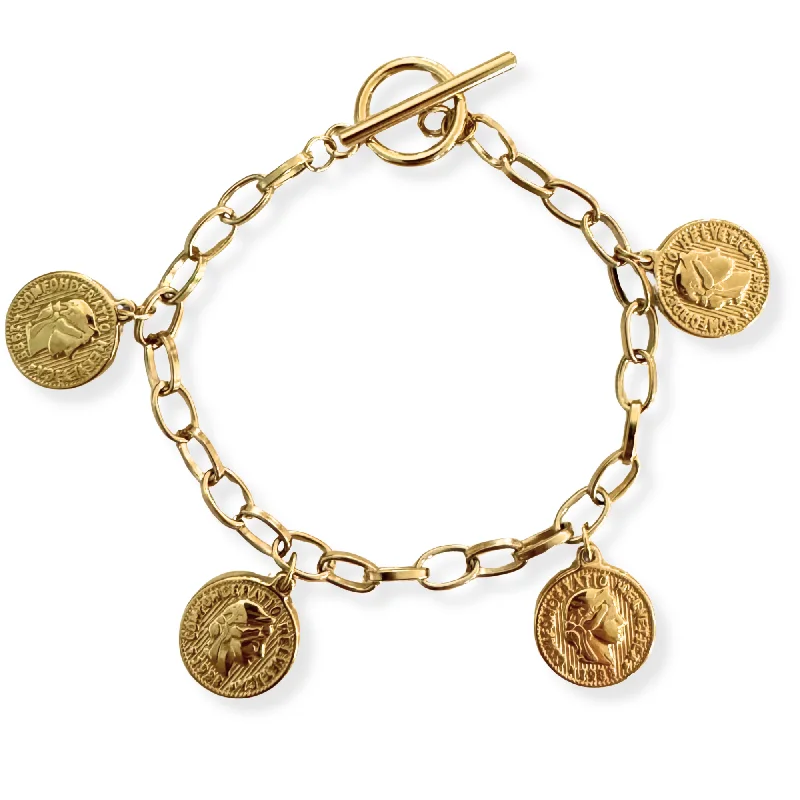 Women’s wedding bracelets-Toggle Chain Coin Charm Bracelet