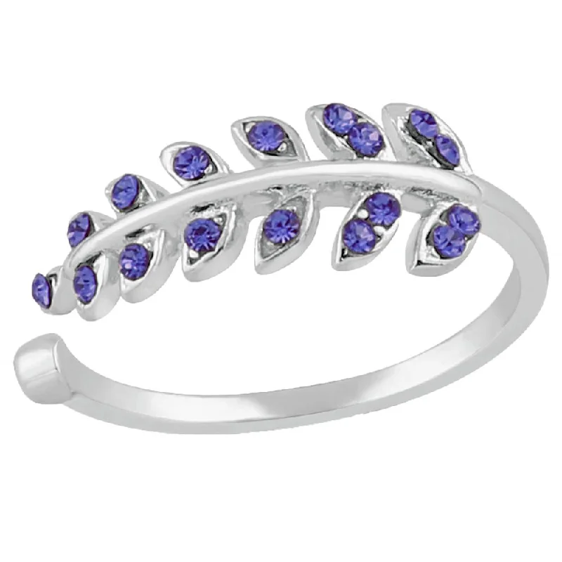 Women’s unique engagement rings-Mahi Cute Leafy Adjustable Finger Ring with Crystal