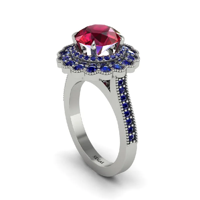 Women’s three-stone engagement rings-Sapphire Double Halo Cathedral Engagement Ring - Deirdre No. 72