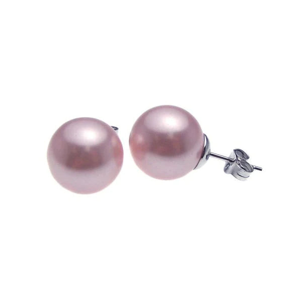 Women’s long dangly earrings-Silver 925 Rhodium Plated Pink Pearl Stud Earrings