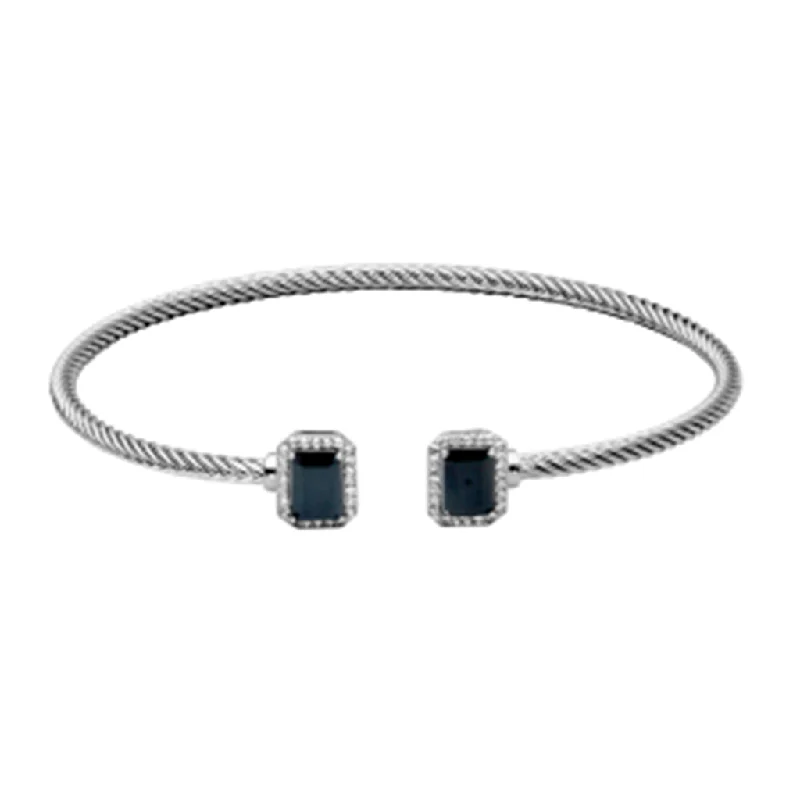 Women’s infinity bangles-Sterling Silver Emerald Cut Black Spinel & White Topaz Cuff Bracelet by Samuel B.