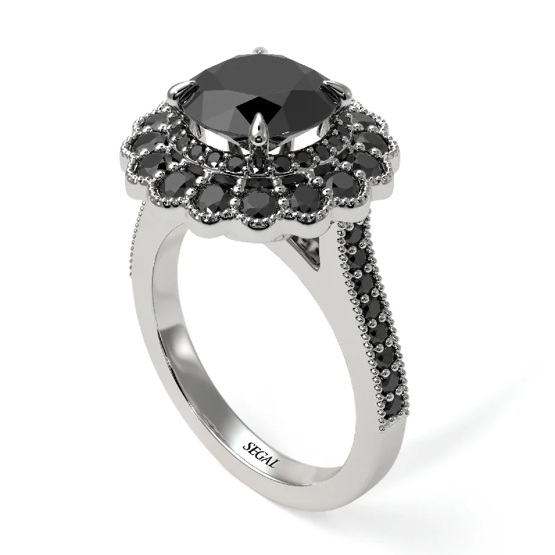 Women’s halo engagement rings-Black Diamond Double Halo Cathedral Engagement Ring - Deirdre No. 39