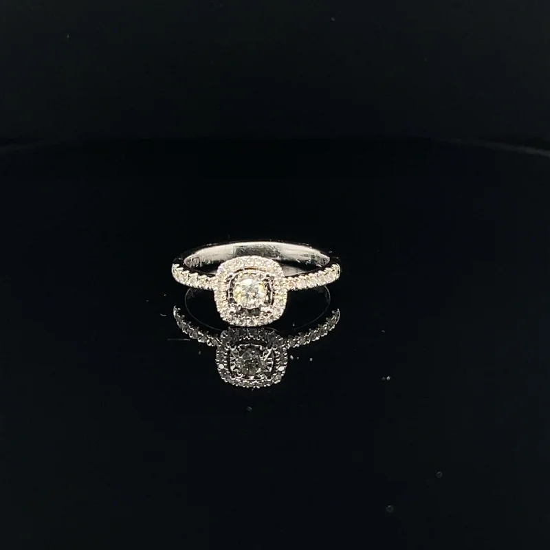 Women’s engagement rings with vintage style-Diamond Dainty Halo Engagement Ring in 18k White Gold - (#27-HRDIA004476)