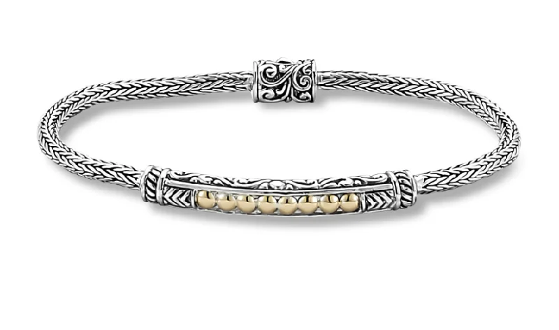 Women’s tennis bracelets-Sterling Silver & 18K Yellow Gold Tulang Naga Bar Bracelet by Samuel B.