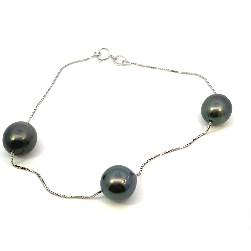 Women’s sparkling bracelets-14K White Gold 8-9mm Tahitian Pearl Station Bracelet