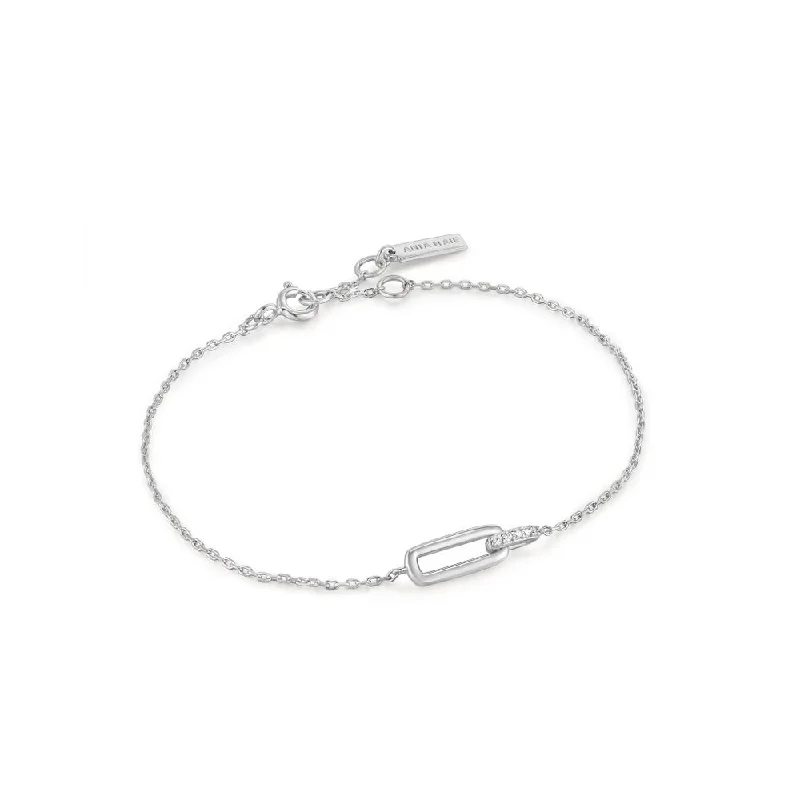 Women’s wooden bracelets-Sterling Silver Cubic Zirconia Interlocking Link Bracelet by Ania Haie