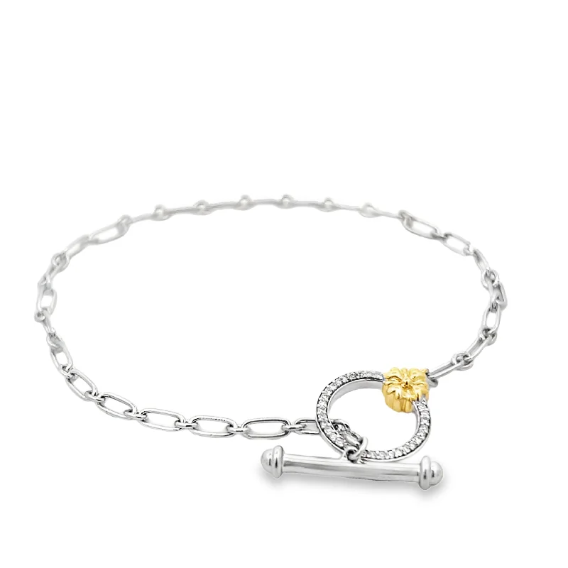 Women’s multi-strand bracelets-Sterling Silver & Gold Plated 0.10ctw Diamond Toggle Bracelet