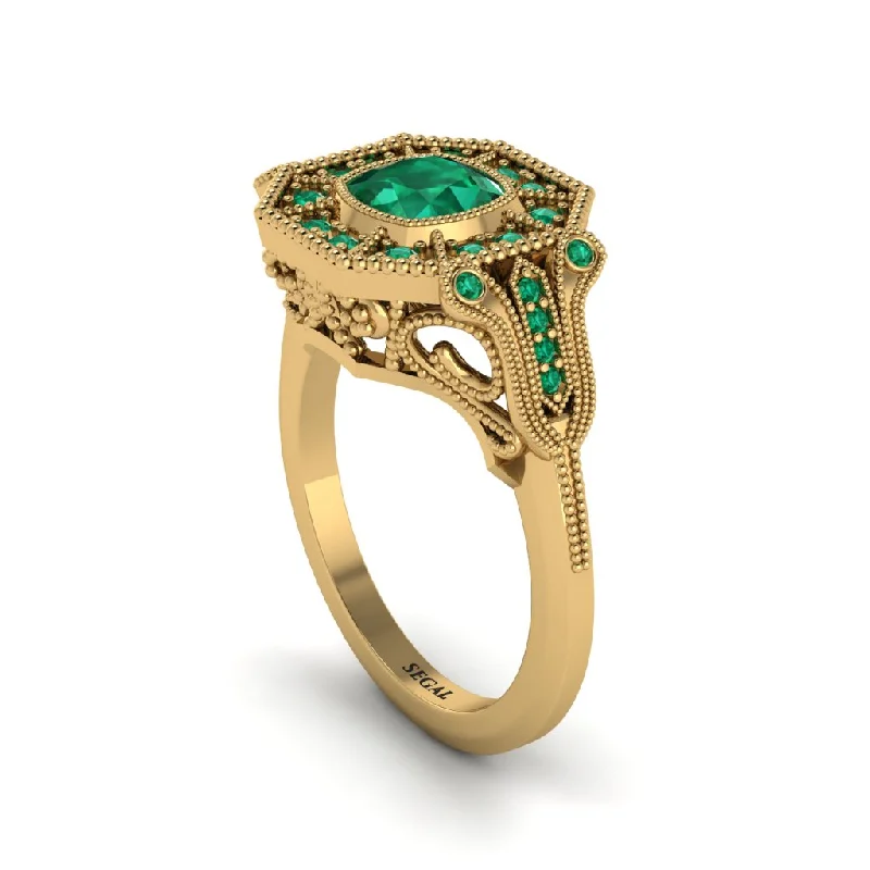 Women’s engagement rings with custom design-Emerald Cushion Cut Art Deco Engagement Ring - Kristin No. 19