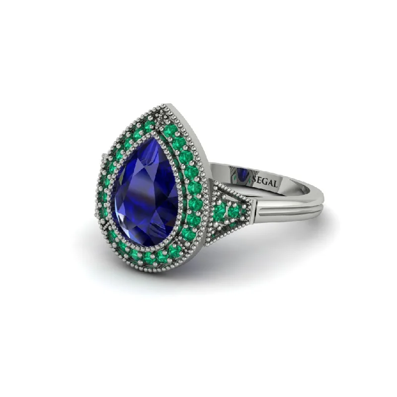 Women’s engagement rings with pave band-Pear Cut Sapphire Milgrain Halo Engagement Ring - Daleyza No. 30