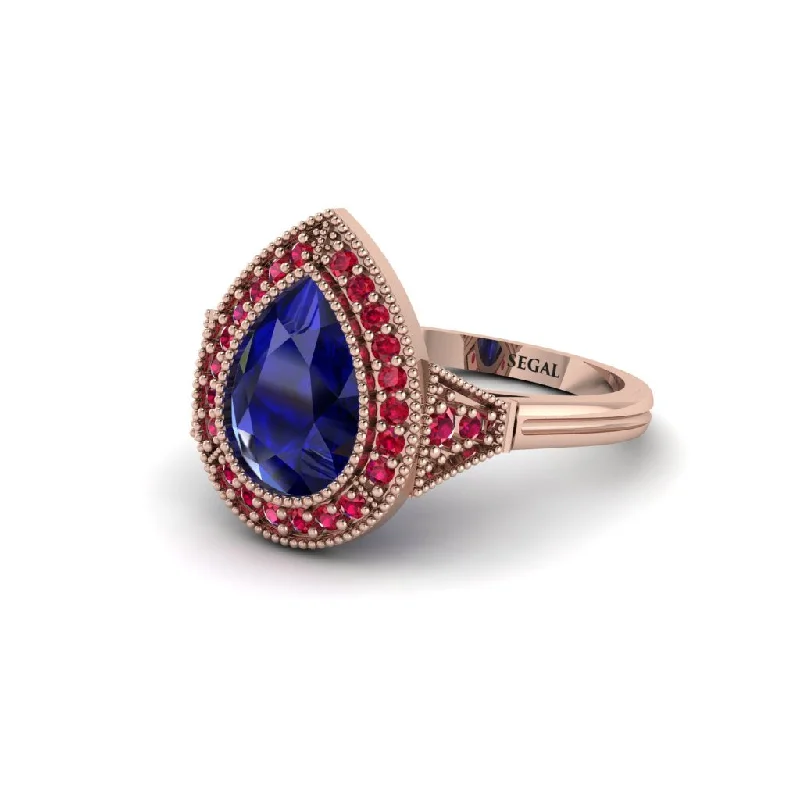 Women’s engagement rings with geometric designs-Pear Cut Sapphire Milgrain Halo Engagement Ring - Daleyza No. 59