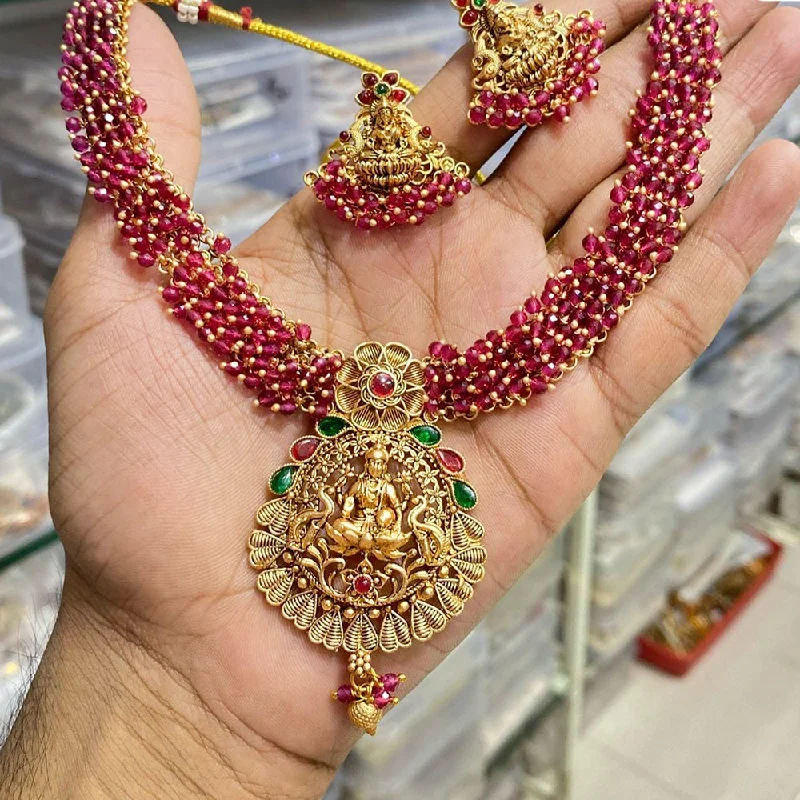 Women’s ruby necklaces-Manisha Jewellery Gold Plated Temple Necklace Set