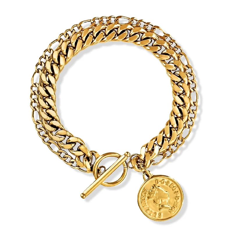 Women’s cuff bangles-Sonnet Double Chain Toggle Coin Bracelet