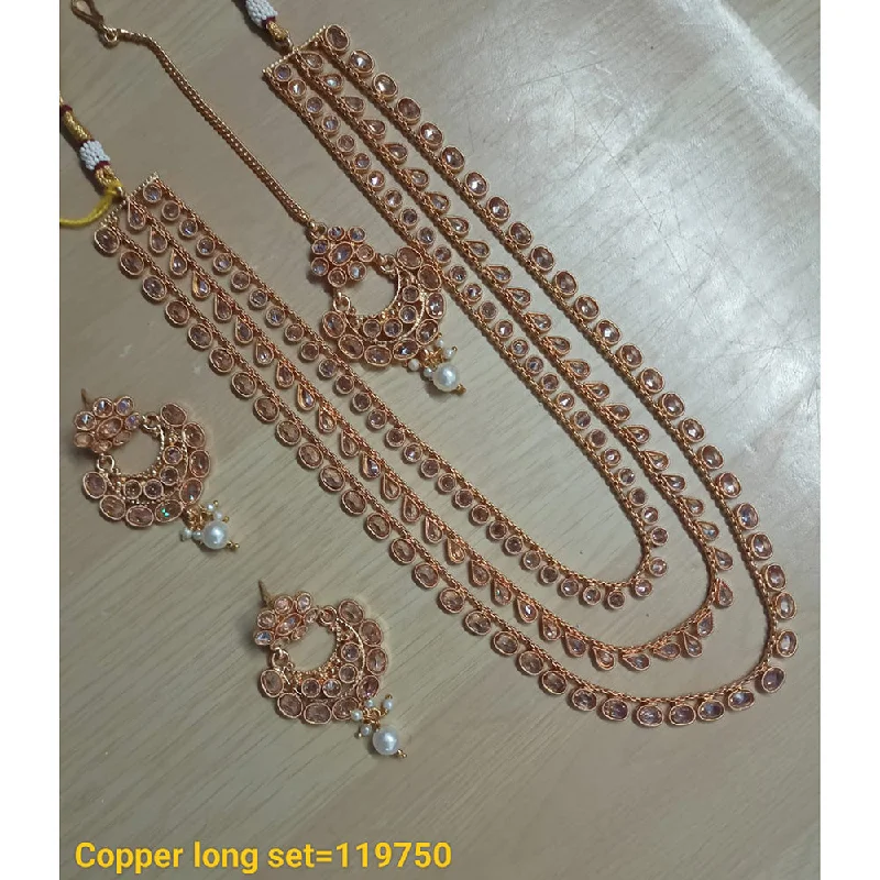 Women’s butterfly necklaces-Padmawati Bangles Copper Gold Crystal Stone Long Necklace Set