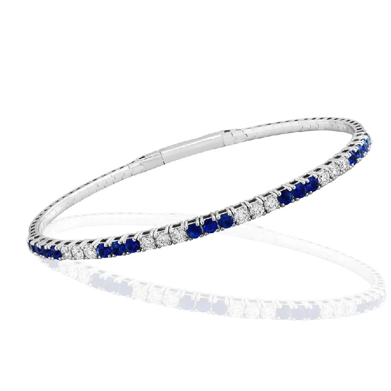 Women’s minimalist bangles-18K White Gold 2.20ctw Blue Sapphire & Diamond Bangle Bracelet