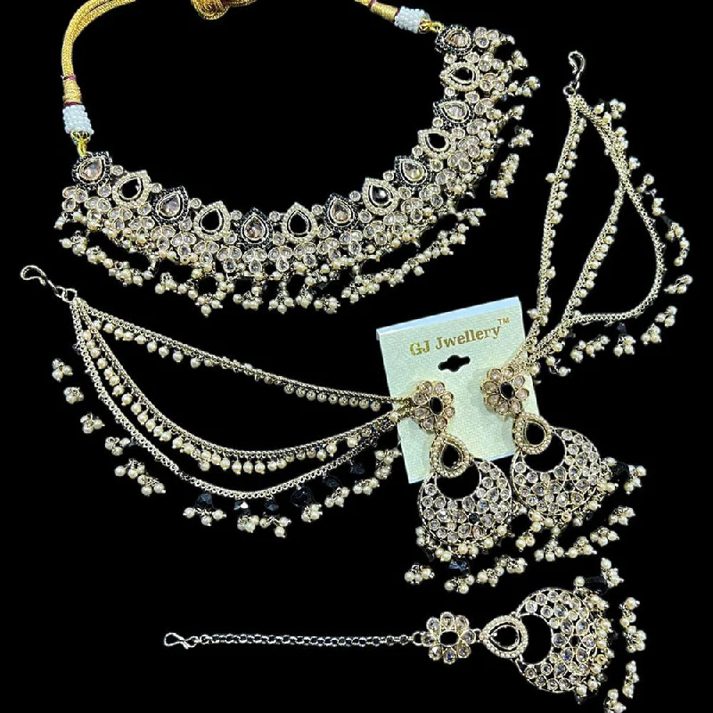 Women’s vintage necklaces-Hira Collections Gold Plated Crystal Stone And Pearls Necklace Set