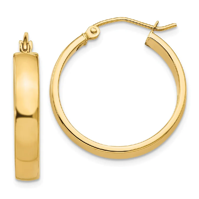 Women’s heart hoop earrings-4mm, 14k Yellow Gold Polished Round Hoop Earrings, 22mm (7/8 Inch)