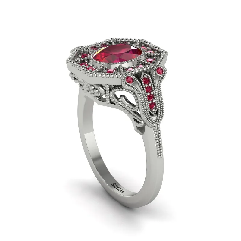 Women’s engagement rings with square diamonds-Ruby Oval Cut Art Deco Engagement Ring - Tabitha No. 57