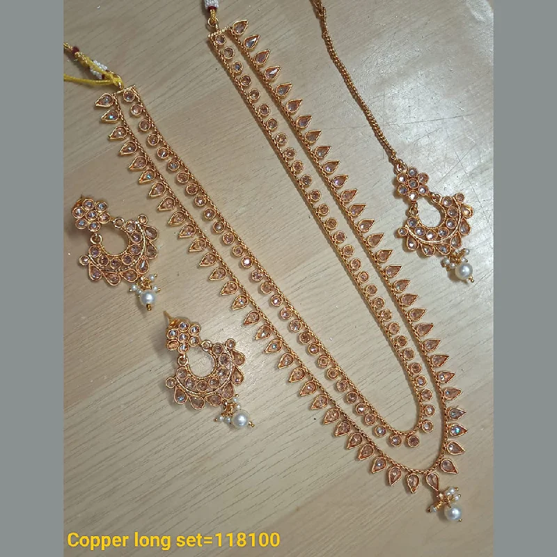 Women’s vintage necklaces-Padmawati Bangles Copper Gold Crystal Stone Long Necklace Set